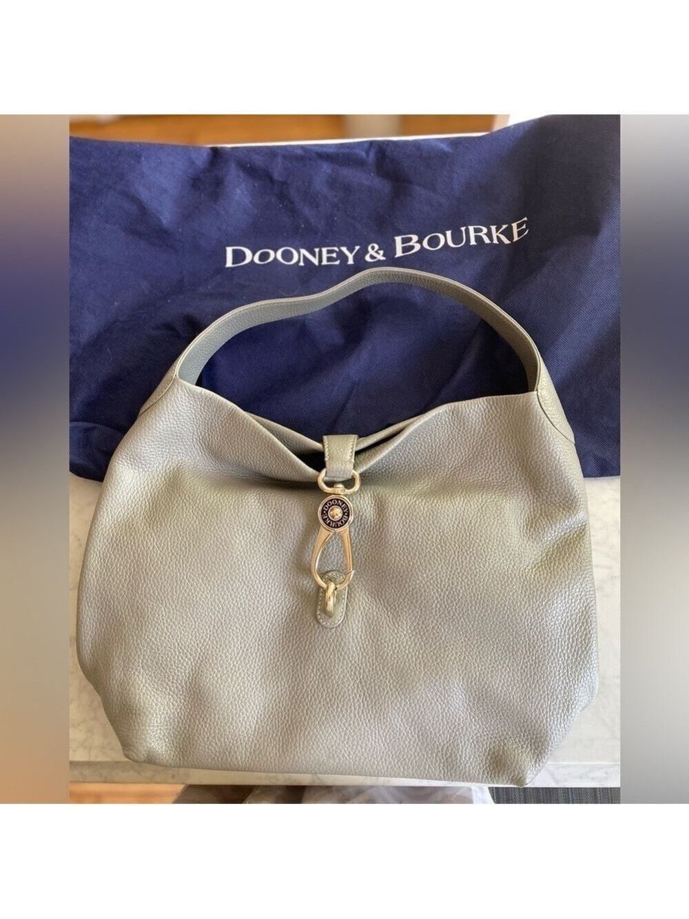 Dooney & Bourke Logo Lock Grey Leather Shoulder Bag NWT